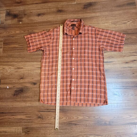 Born Men Large Shirt Vibrant Plaid Button Front Short Sleeve Shirt Casual‎ - Picture 6 of 10